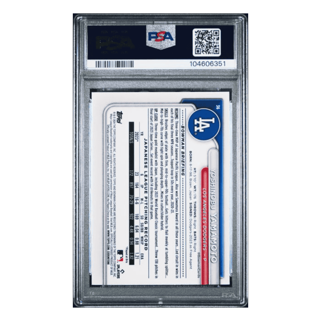 Yoshinobu Yamamoto PSA 9 2024 Bowman Mega Box Chrome Card #36