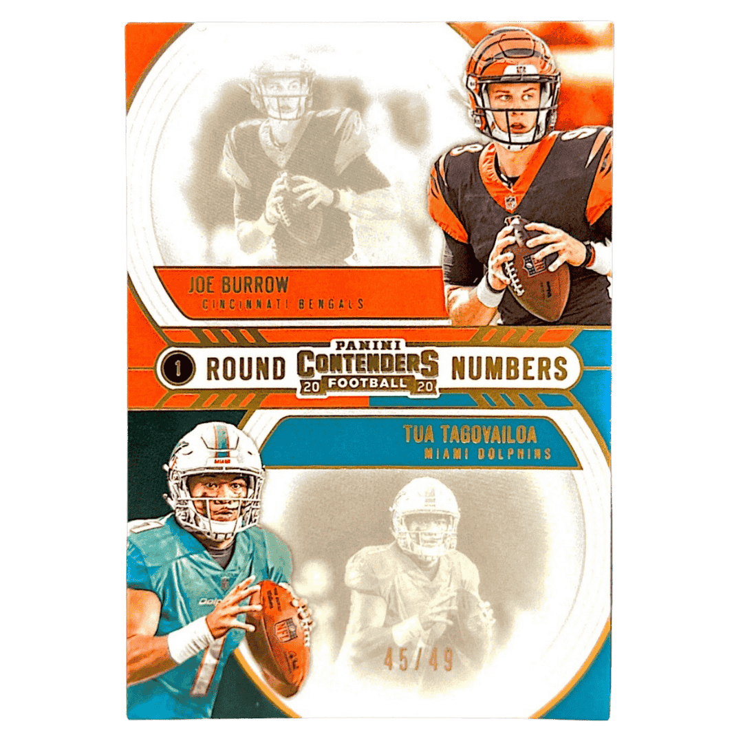Joe Burrow & Tua Tagovailoa 2020 Panini Contenders Round Numbers Gold /49 Card #RN-BT