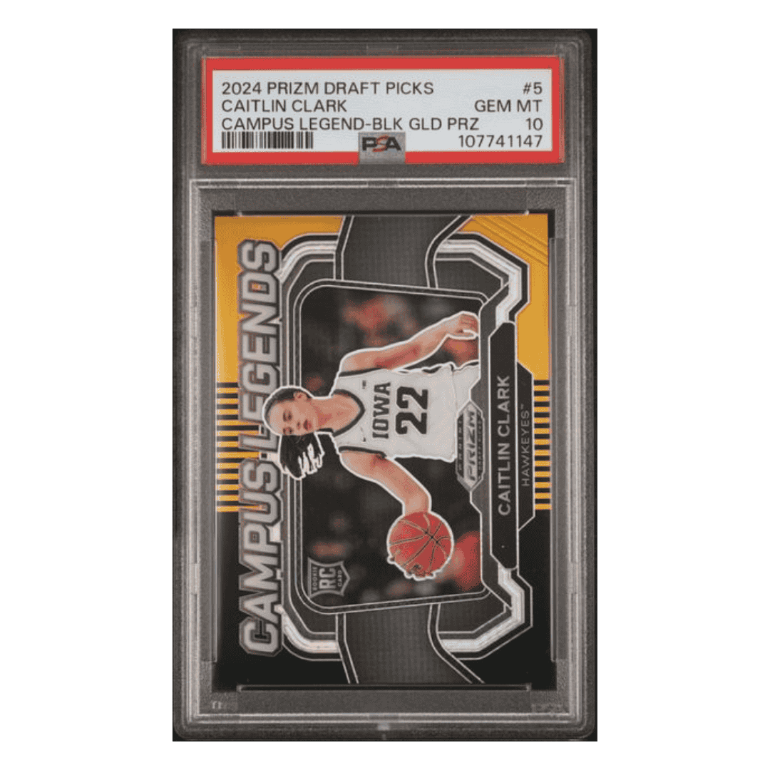 Caitlin Clark PSA 10 2024 Panini Prizm Draft Picks Campus Legend - Black Gold Prizm Card #5
