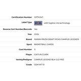 Caitlin Clark PSA 10 2024 Panini Prizm Draft Picks Campus Legend - Black Gold Prizm Card #5