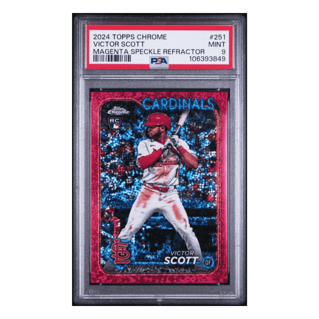 Victor Scott PSA 9 2024 Topps Chrome Magenta Speckle Refractor Card #251