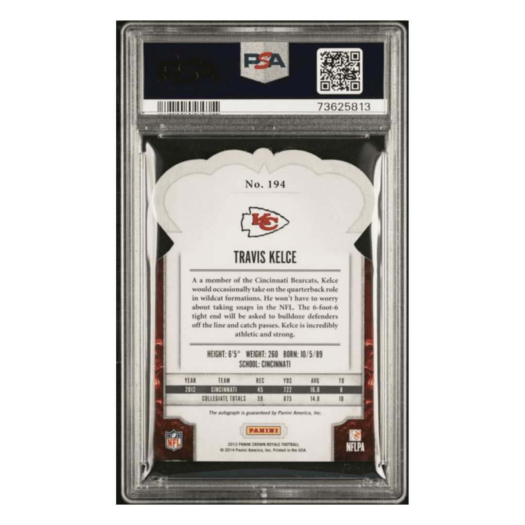 Travis Kelce PSA 8 2013 Panini Crown Royale Signature D/C Red Holo Crown Rookie RC #d/25 Card #194