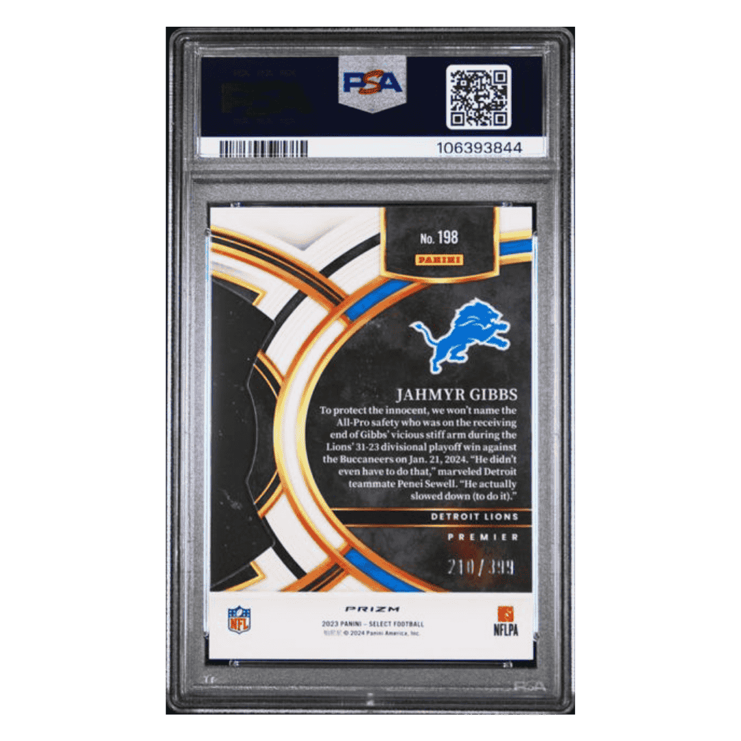Jahmyr Gibbs PSA 9 2023 Panini Select Die Cut Orange Prizm Rookie RC Card #198
