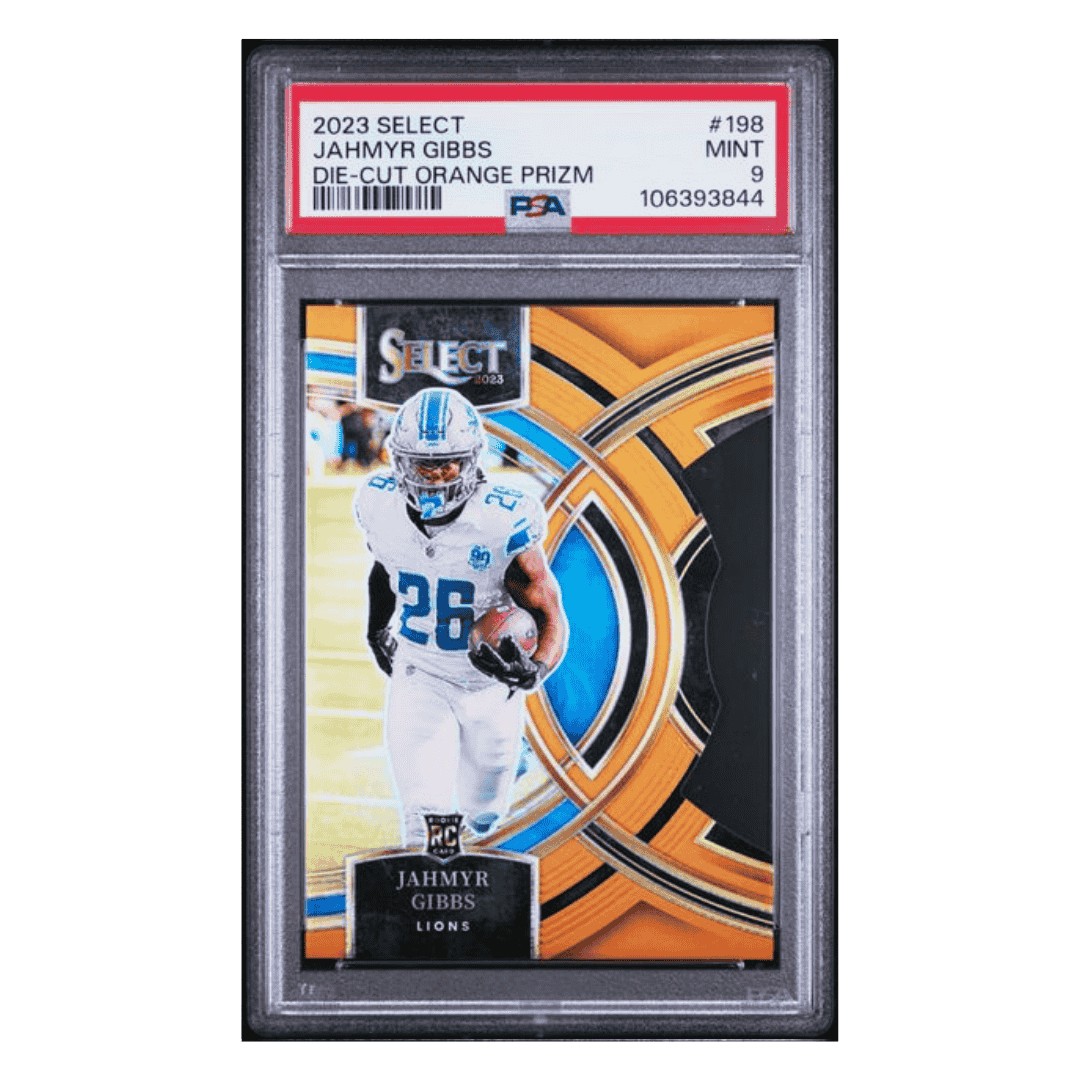 Jahmyr Gibbs PSA 9 2023 Panini Select Die Cut Orange Prizm Rookie RC Card #198