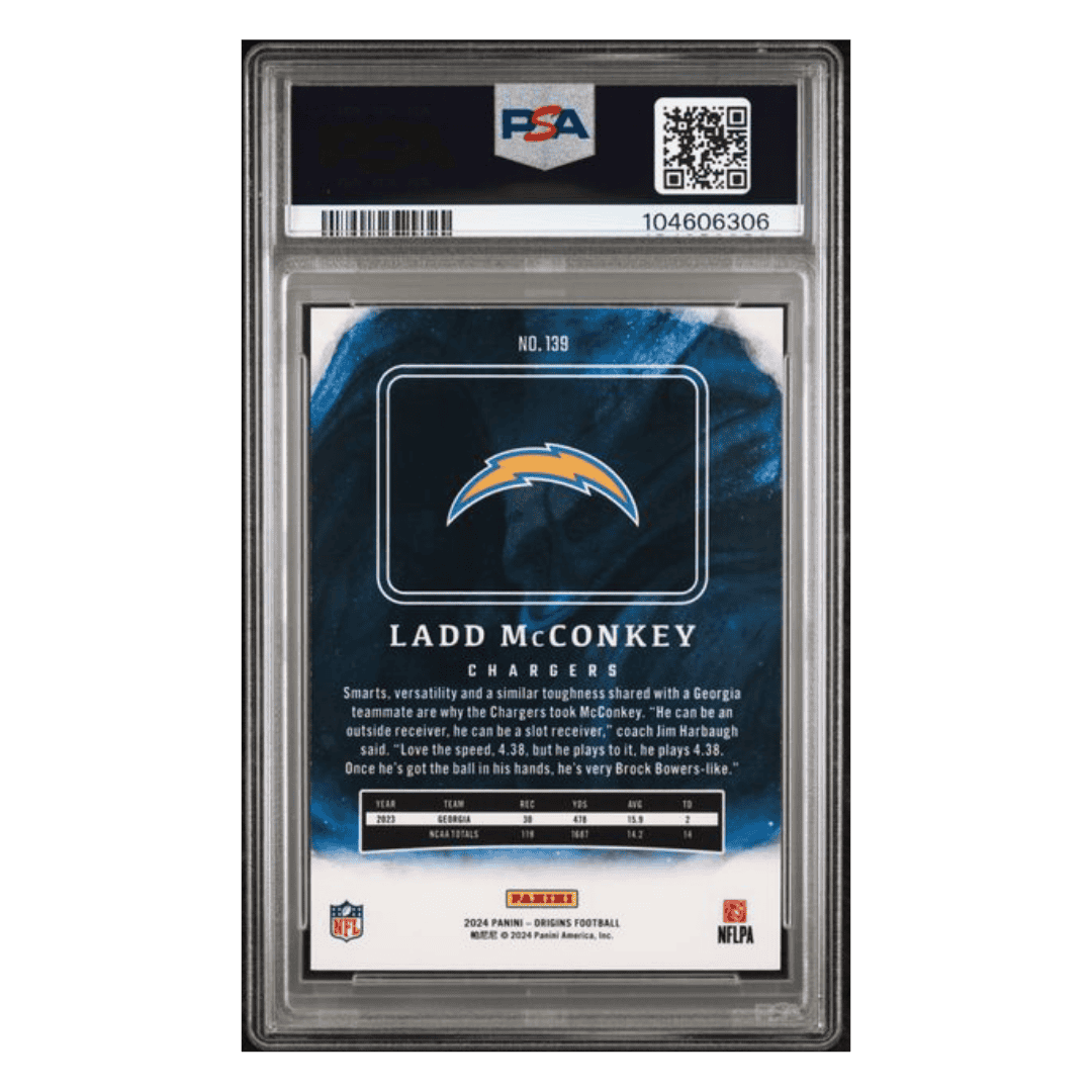 Ladd McConkey PSA 9 2024 Panini Origins Rookie RC Card #139