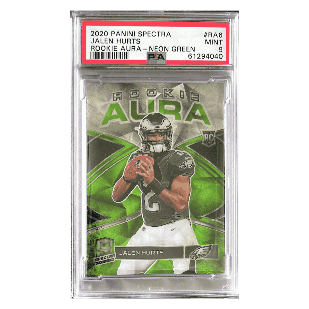 Jalen Hurts PSA 9 2020 Panini Spectra Rookie Aura - Neon Green Rookie RC #d/30 Card #RA6