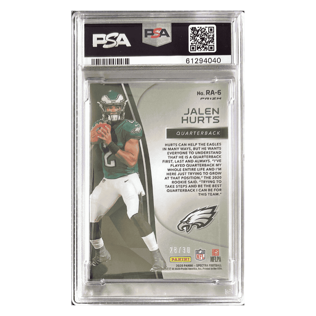 Jalen Hurts PSA 9 2020 Panini Spectra Rookie Aura - Neon Green Rookie RC #d/30 Card #RA6