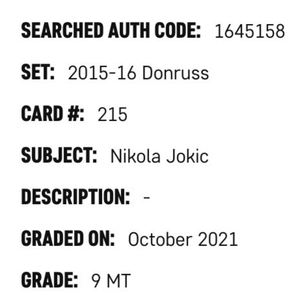 Nikola Jokic SGC 9 2015-16 Panini Donruss Rated Rookie Card #215