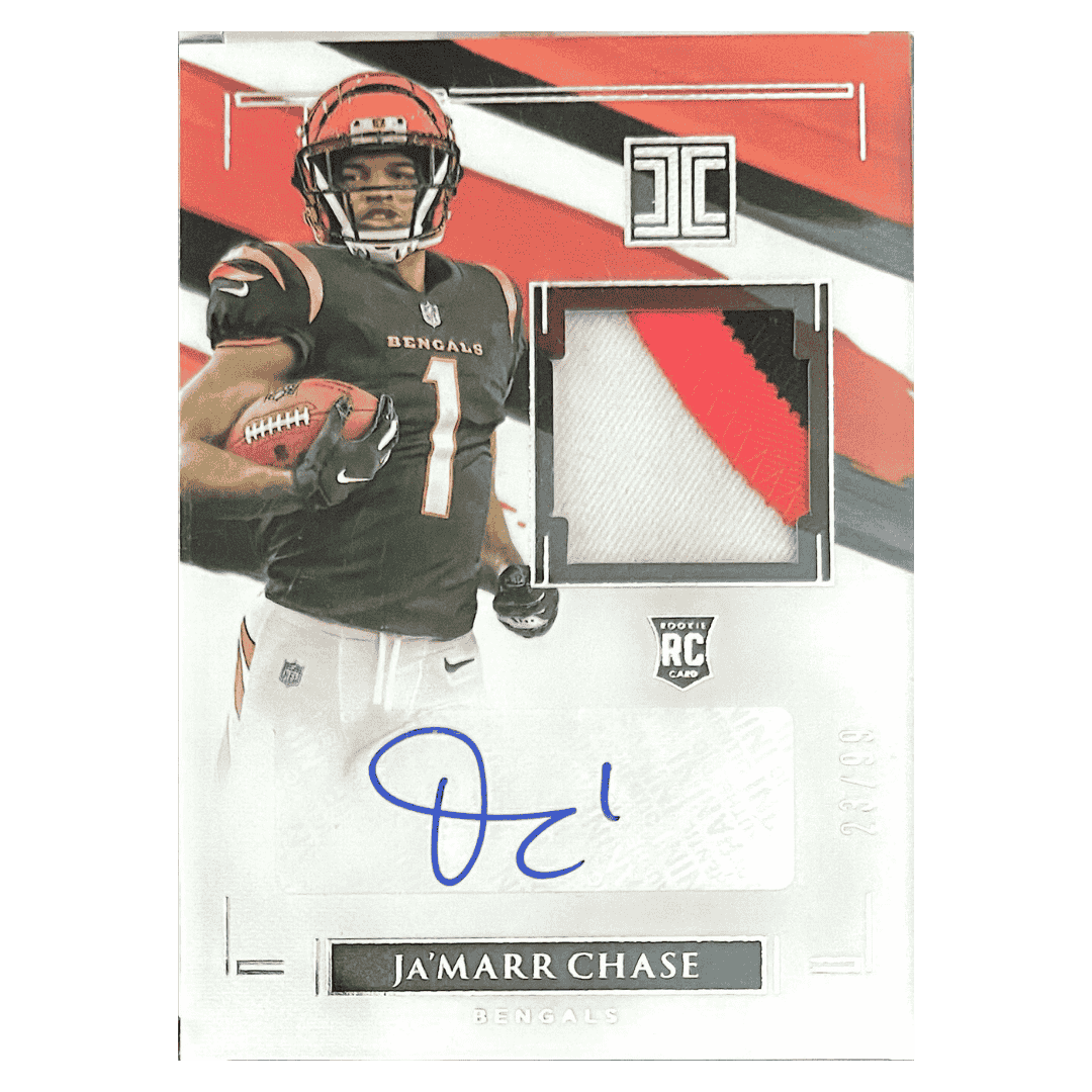 Ja'Marr Chase 2021 Panini Impeccable Rookie Patch Autograph RPA #d / 99 Card #RPA-JC