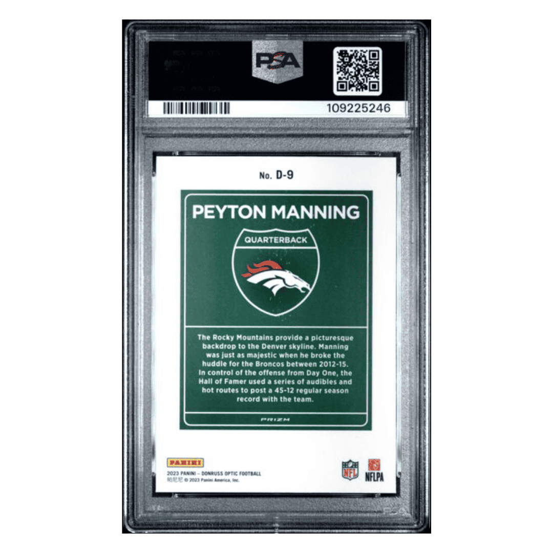 Peyton Manning PSA 10 2023 Panini Donruss Optic Downtown Card #D9