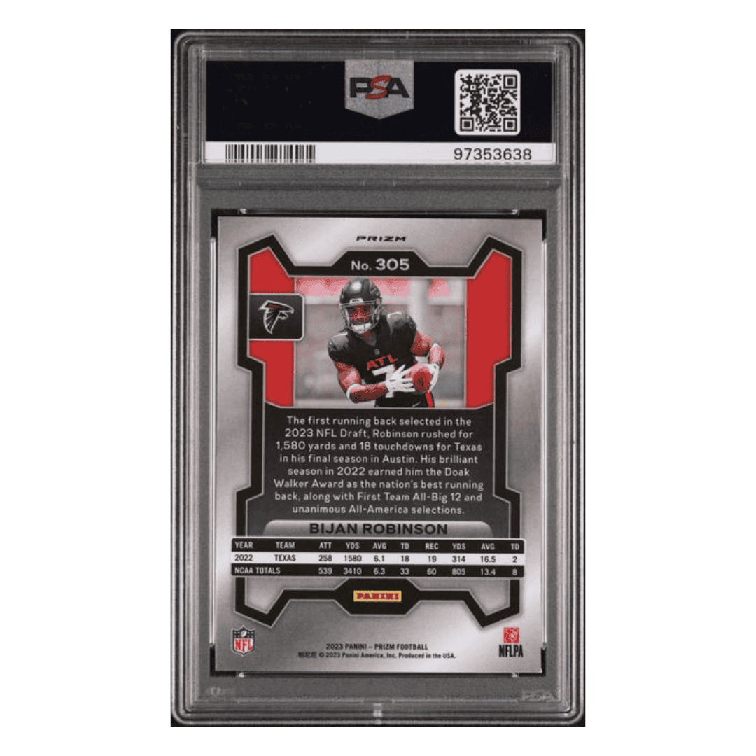 Bijan Robinson PSA 9 2023 Panini Prizm Silver Prizm Rookie RC Card #305
