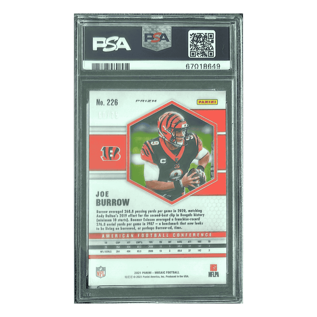 Joe Burrow PSA 8 2021 Panini Mosaic No Huddle Blue #d/75 Card #226