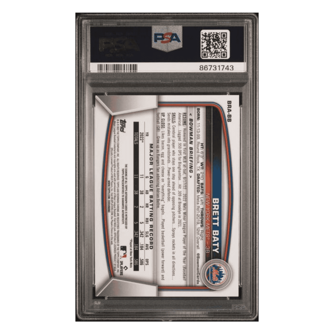 Brett Baty PSA 9 2023 Bowman Mega Box Chrome Rookies Autograph #d/99 Card #BB