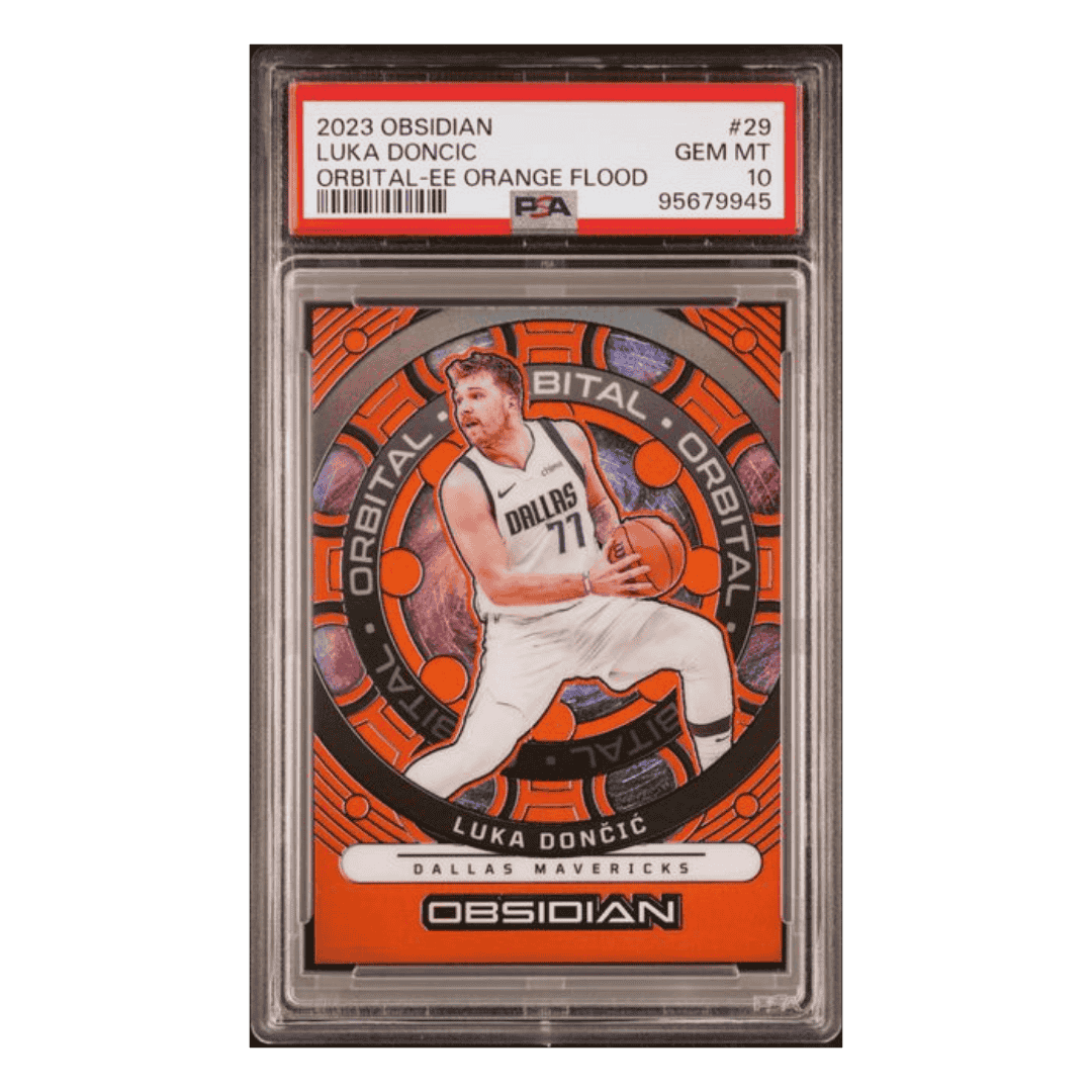 Luka Doncic PSA 10 2023 Panini Obsidian Orbital - EE Orange Flood Card #29