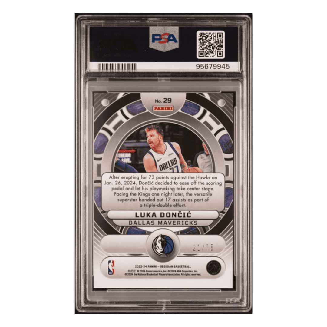 Luka Doncic PSA 10 2023 Panini Obsidian Orbital - EE Orange Flood Card #29