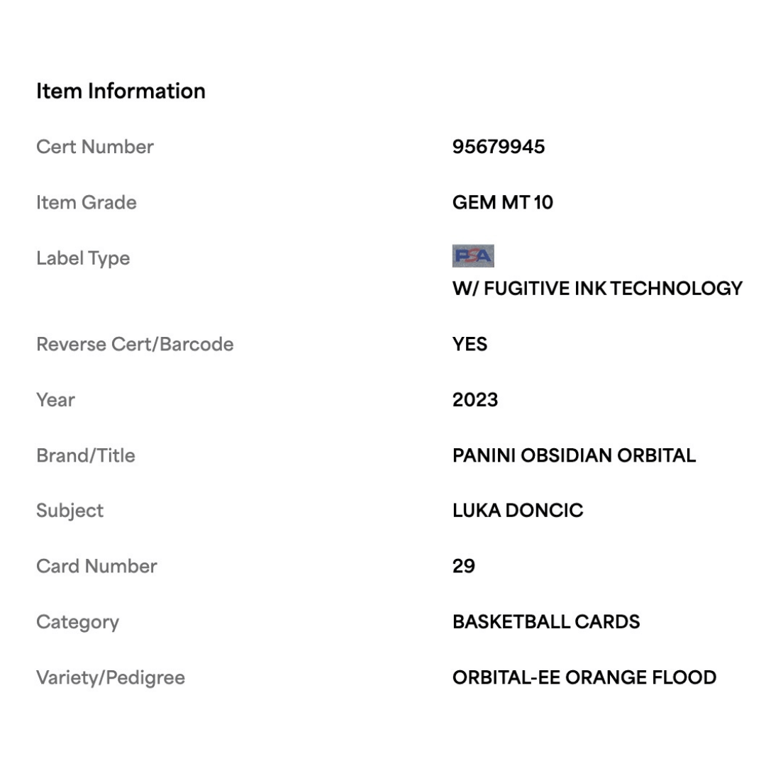 Luka Doncic PSA 10 2023 Panini Obsidian Orbital - EE Orange Flood Card #29
