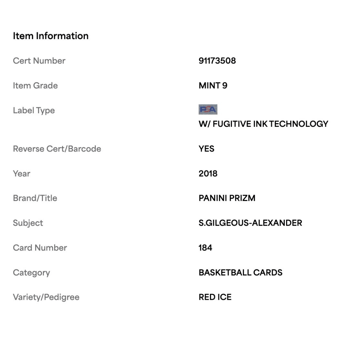 Shai Gilgeous-Alexander PSA 9 2018 Panini Prizm Red Ice Card #184