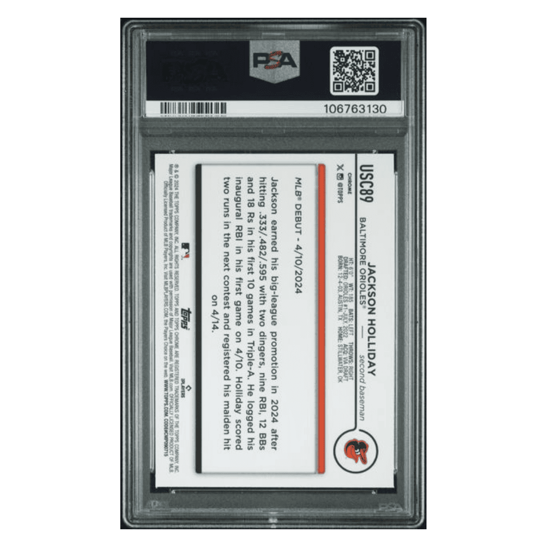 Jackson Holliday PSA 8 2024 Topps Chrome Update Aqua Raywave #d/199 Card #USC89