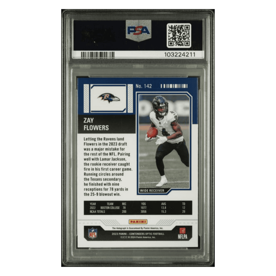 Zay Flowers PSA 9 2023 Panini Contenders Optic Autograph Card #142