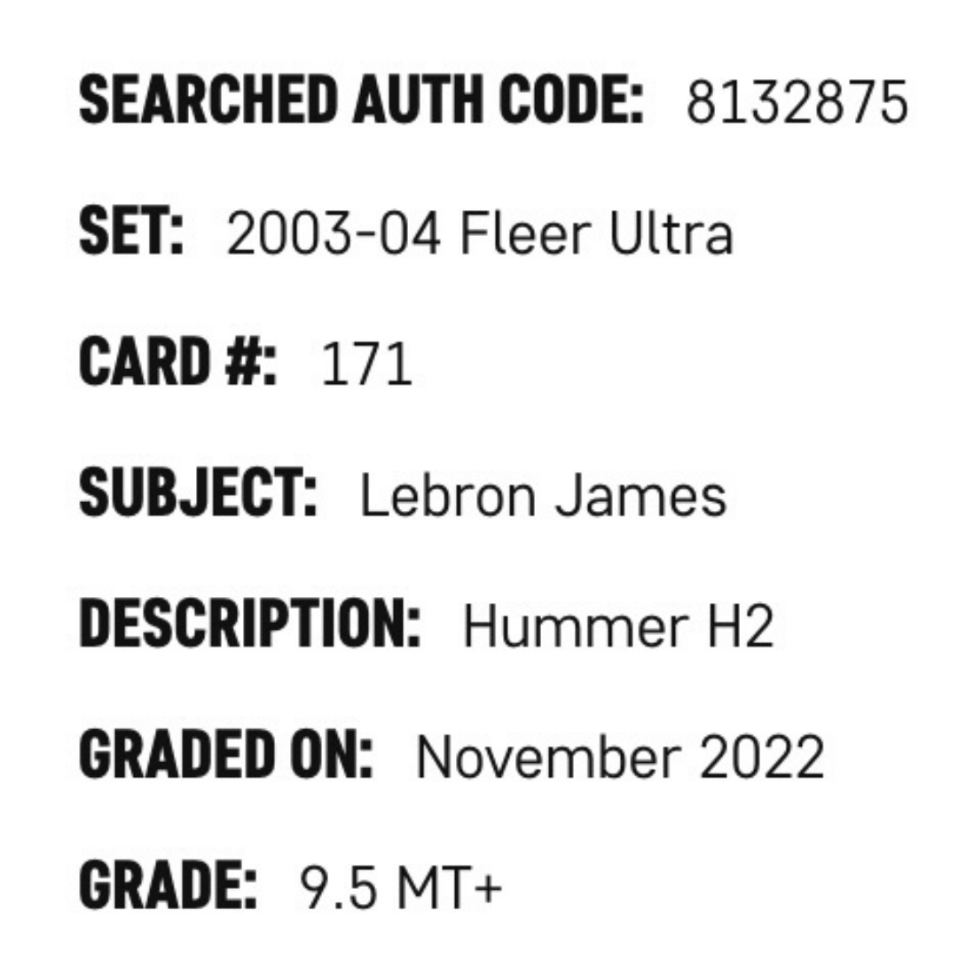 LeBron James SGC 9.5 2003-04 Fleer Ultra Hummer H2 Card #171