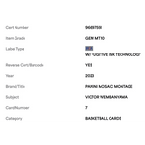 Victor Wembanyama PSA 10 2023 Panini Mosaic Montage Card #7
