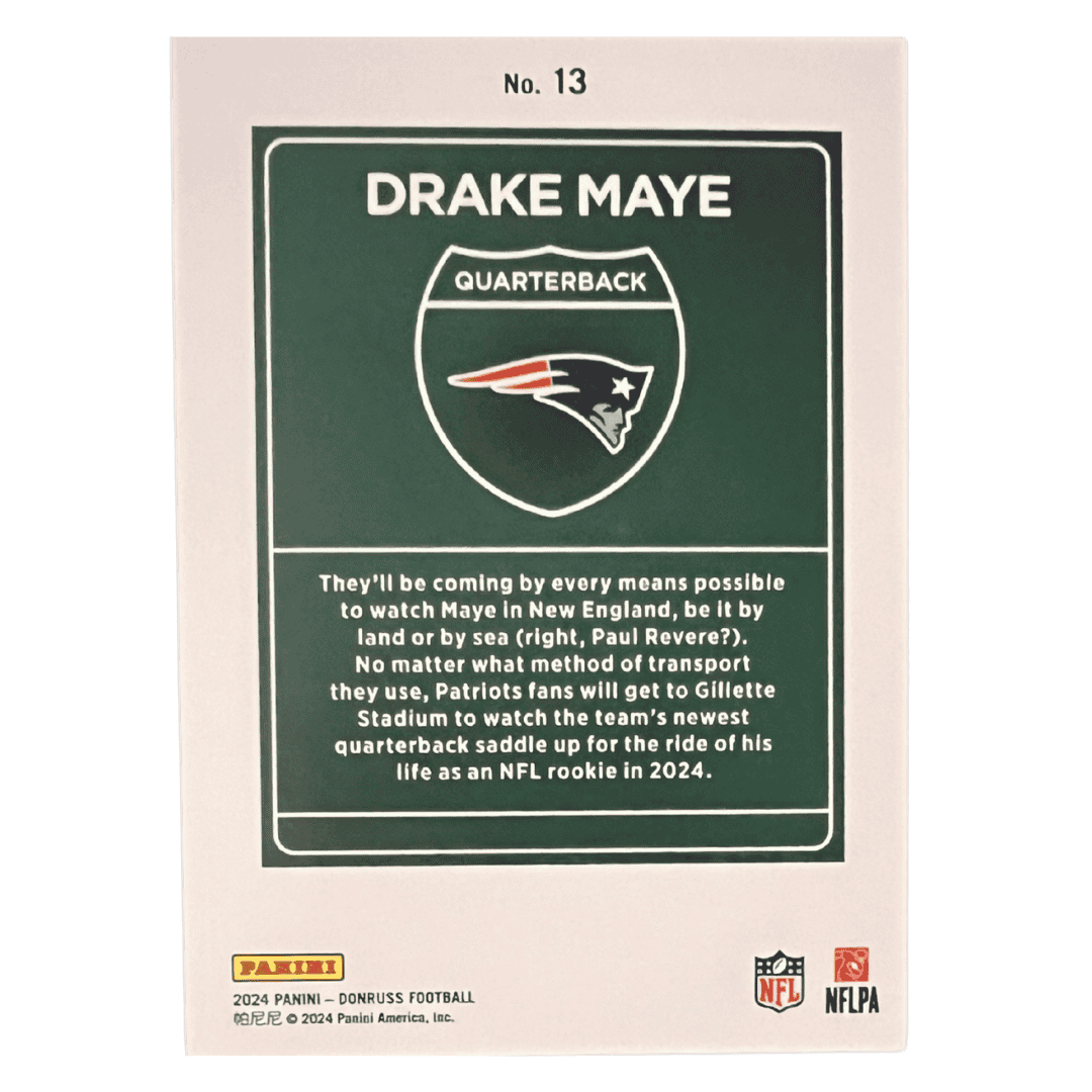 Drake Maye 2024 Donruss Downtown SSP Case Hit Card #13