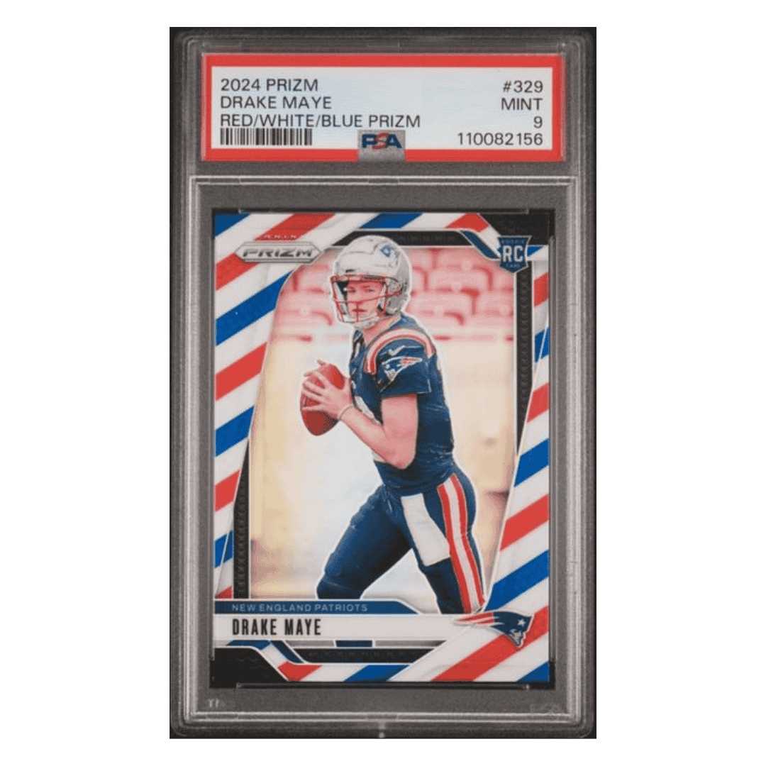 Drake Maye PSA 9 2024 Panini Prizm Red/White/Blue Prizm Rookie RC Card #329