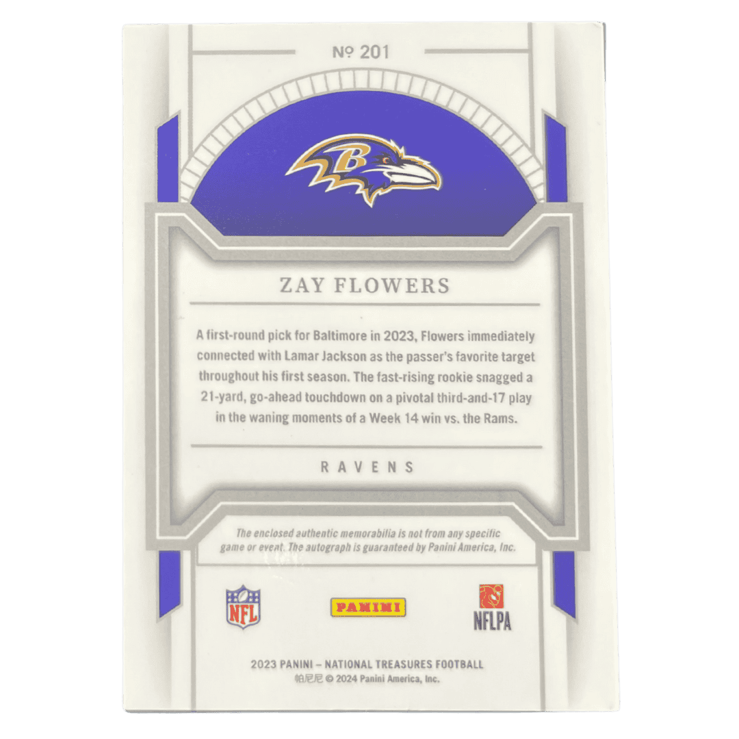 Zay Flowers 2023 Panini National Treasures RPA #d/20 Card #201