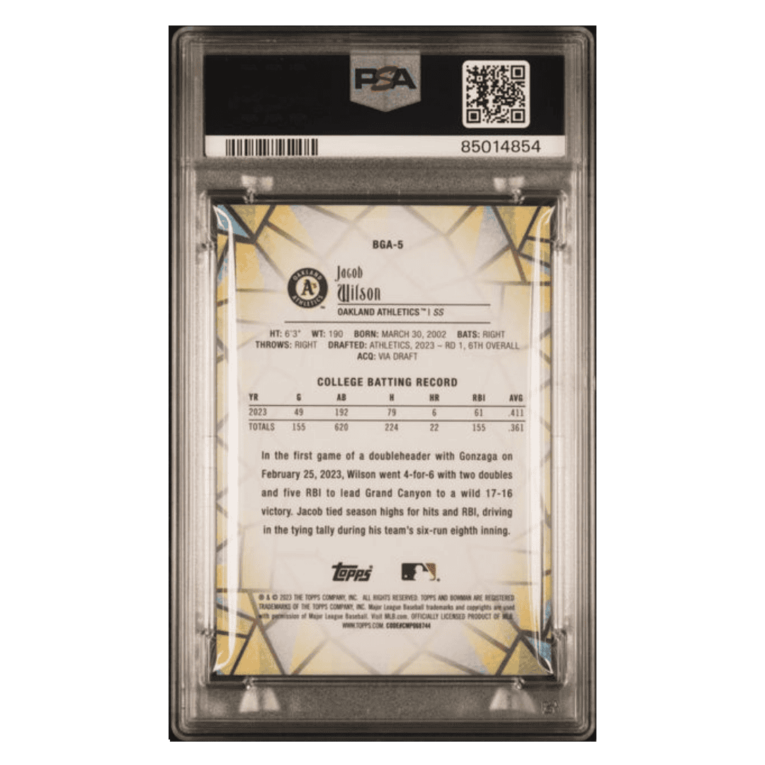 Jacob Wilson PSA 10 2023 Bowman Draft Glass Card #BGA5