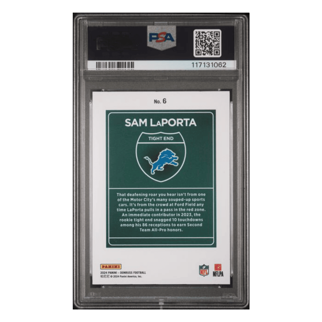 Sam LaPorta PSA 9 2024 Panini Donruss Downtown! Card #6