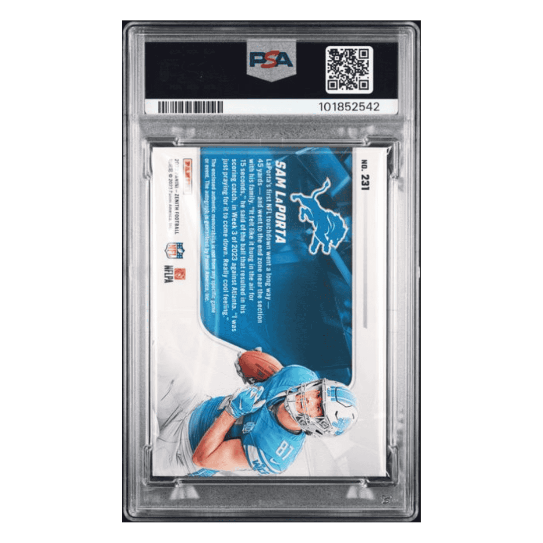 Sam LaPorta PSA 8 2023 Panini Zenith Patch Autograph Copper Card #231