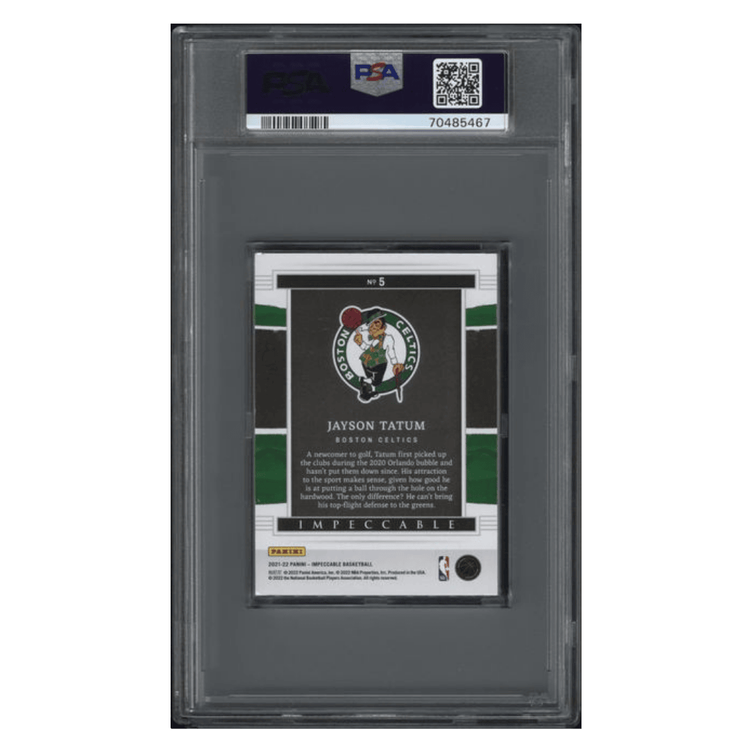 Jayson Tatum PSA 8 2021 Panini Impeccable Silver NBA Logo Materials #d/20 Card #5