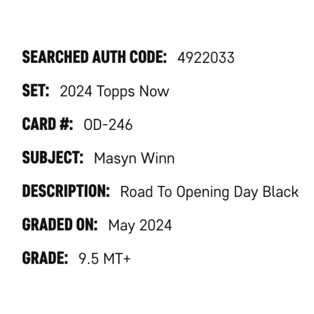 Masyn Winn SGC 9.5 2024 Topps Now Road to Opening Day Black #d/99 Card #OD-246