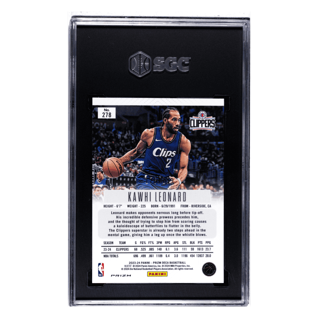 Kawhi Leonard SGC 9 2023-24 Panini Prizm Deca Red Prizm #d/199 Card #278