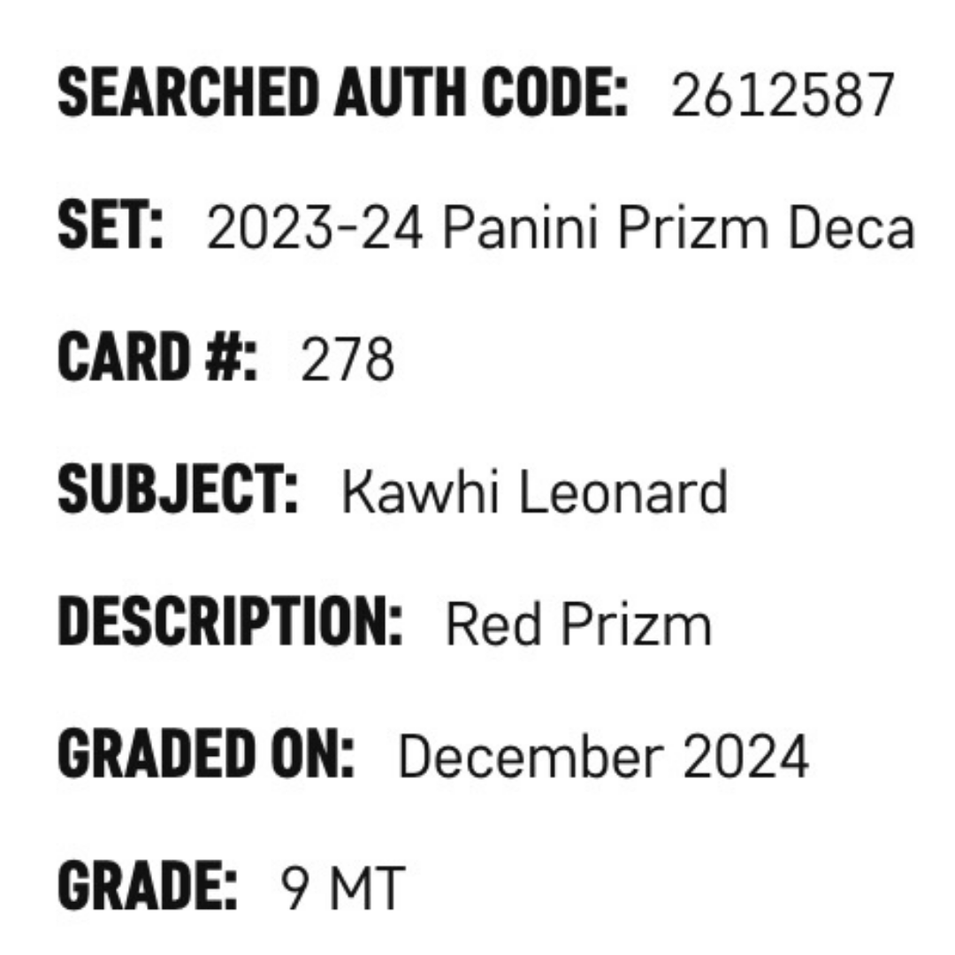 Kawhi Leonard SGC 9 2023-24 Panini Prizm Deca Red Prizm #d/199 Card #278