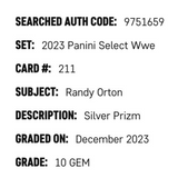 Randy Orton SGC 10 2023 Panini Select WWE Silver Prizm Card #211