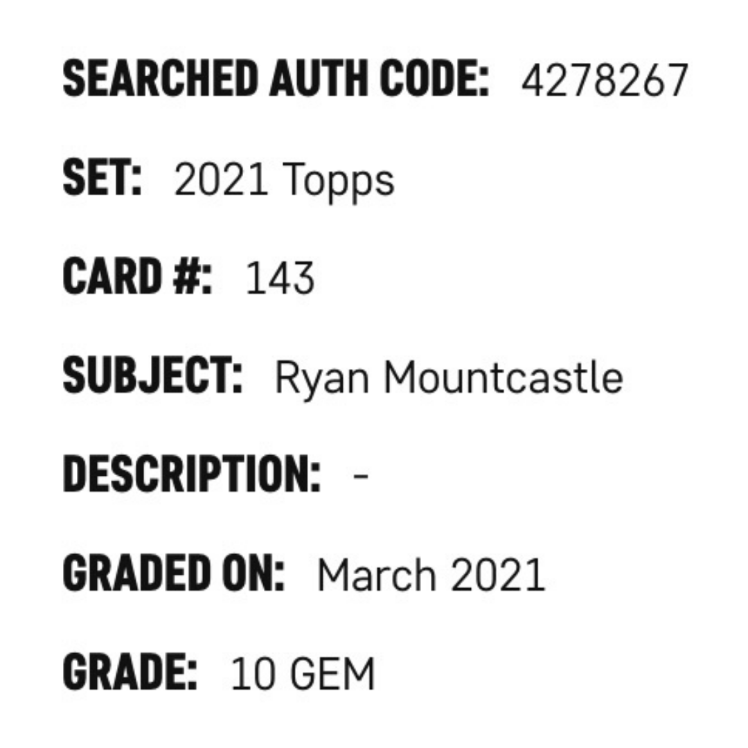 Ryan Mountcastle SGC 10 2021 Topps Rookie RC Card #143