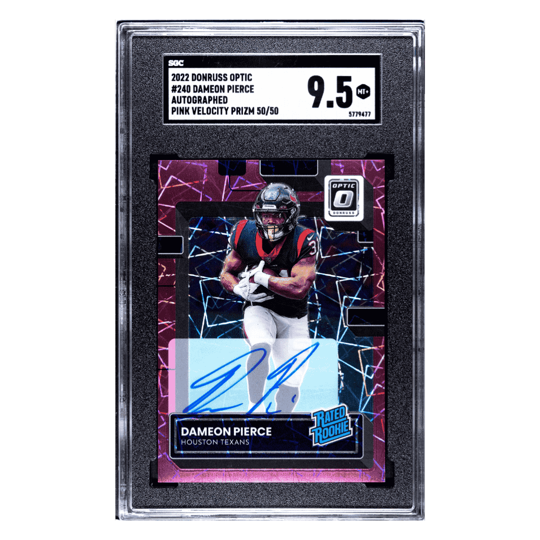 Dameon Pierce SGC 9.5 2022 Panini Donruss Optic Auto Pink Velocity Prizm Rated Rookie  #d/50 Card #240
