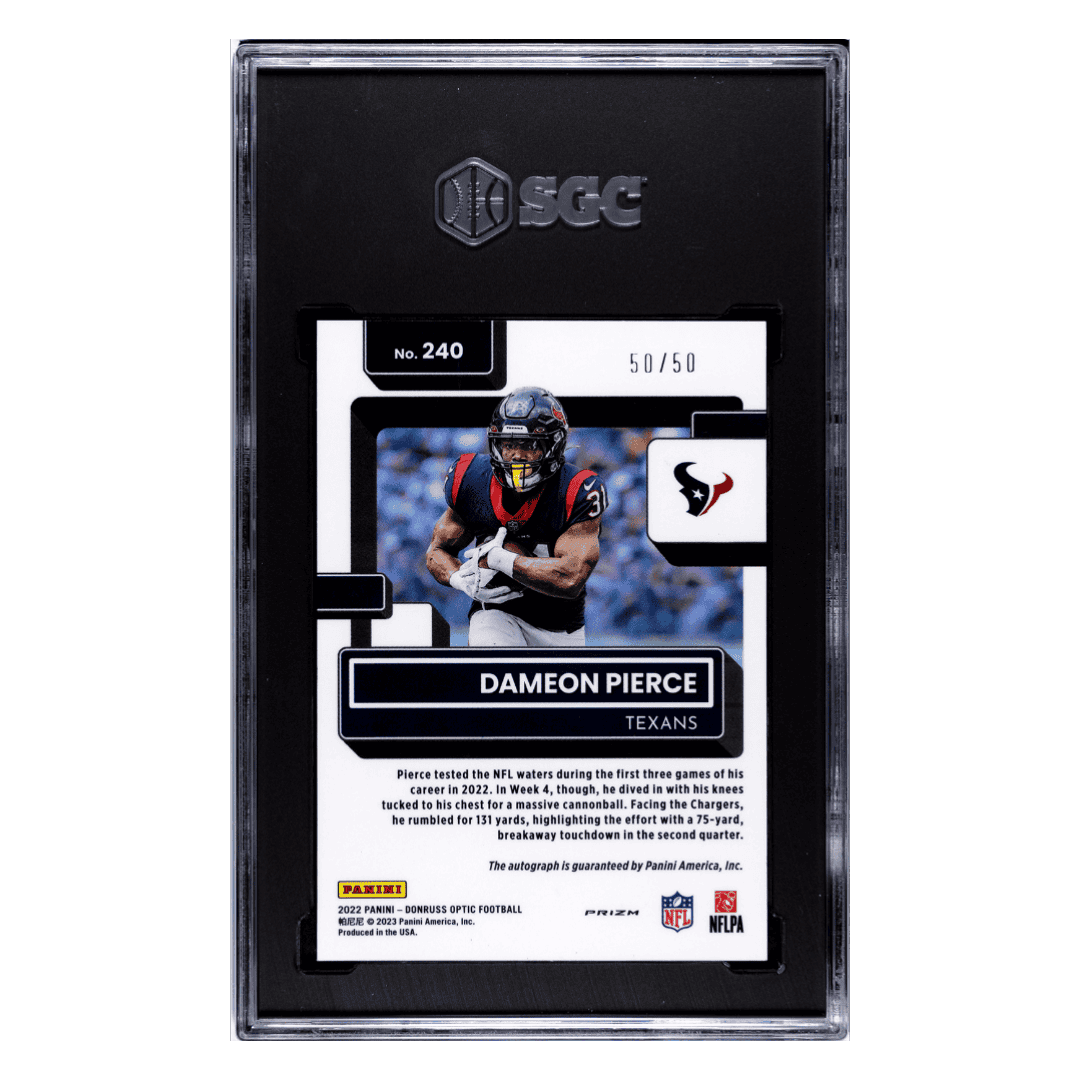 Dameon Pierce SGC 9.5 2022 Panini Donruss Optic Auto Pink Velocity Prizm Rated Rookie  #d/50 Card #240