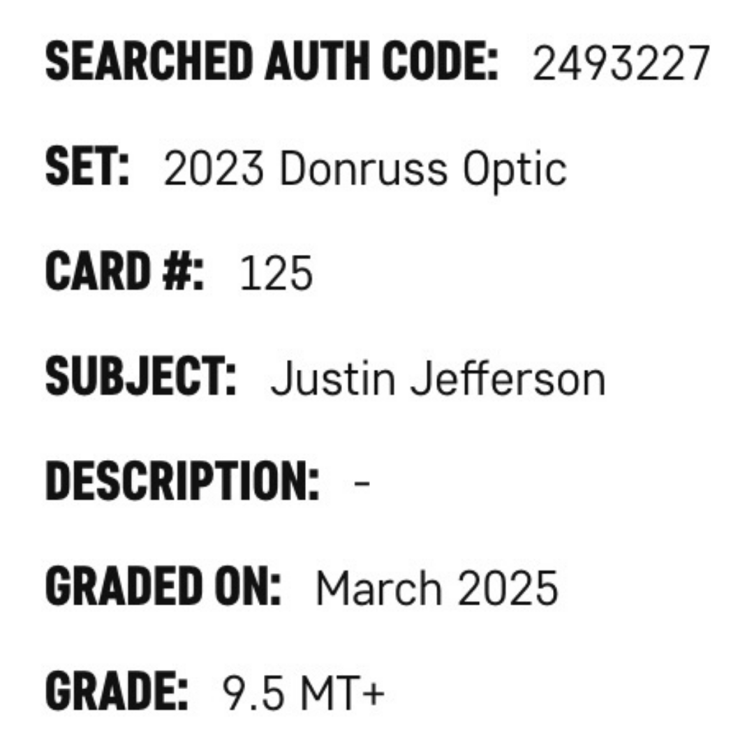 Justin Jefferson SGC 9.5 2023 Panini Donruss Optic Card #125