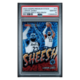 LeBron James PSA 10 2023 Panini Hoops Premium Stock Sheesh Disco Red Prizm #d/99 Card #17
