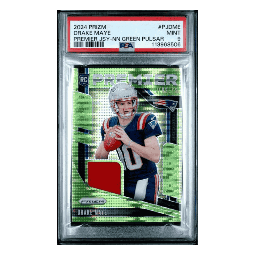 Drake Maye PSA 9 2024 Panini Prizm Premier Jersey Neon Green Pulsar Rookie RC Card #PJDME