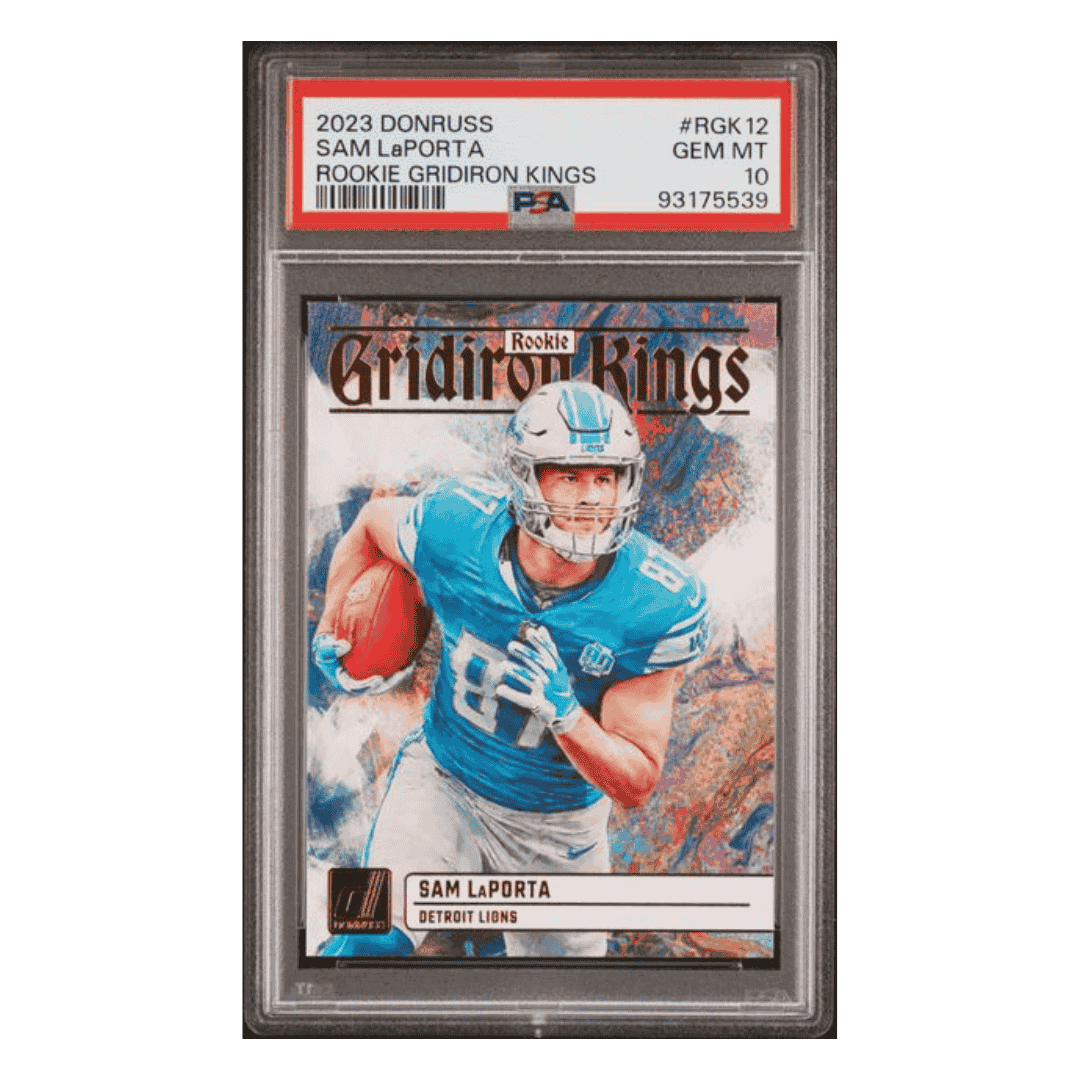 Sam LaPorta PSA 10 2023 Panini Donruss Rookie Gridiron Kings Card #RGK12