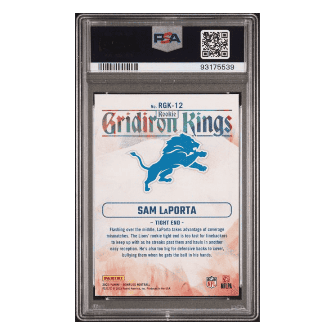 Sam LaPorta PSA 10 2023 Panini Donruss Rookie Gridiron Kings Card #RGK12