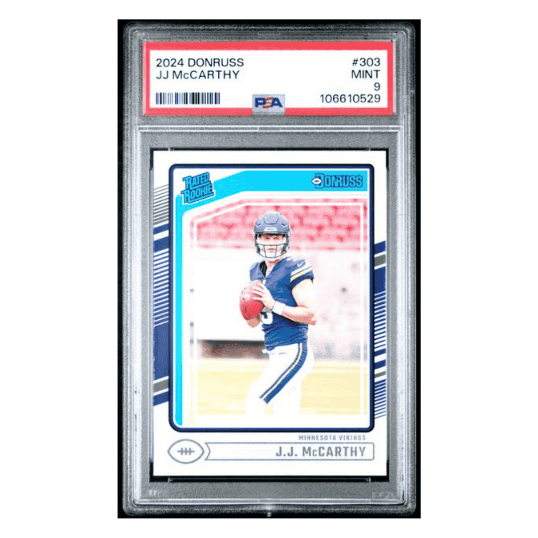 J.J. McCarthy PSA 9 2024 Panini Donruss Rated Rookie Card #303