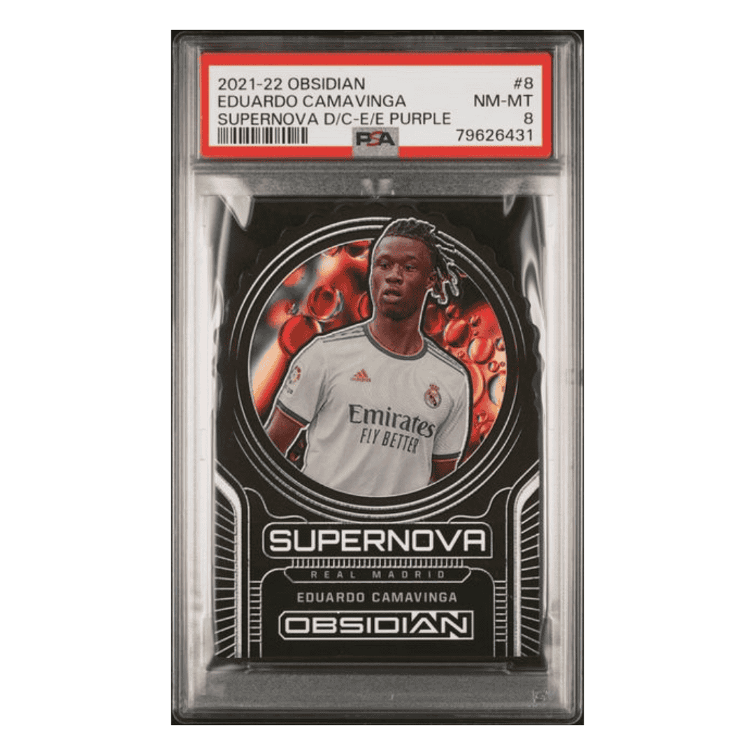 Eduardo Camavinga PSA 8 2021-22 Panini Obsidian Supernova Die Cut E/E Purple #d /60 Card #8