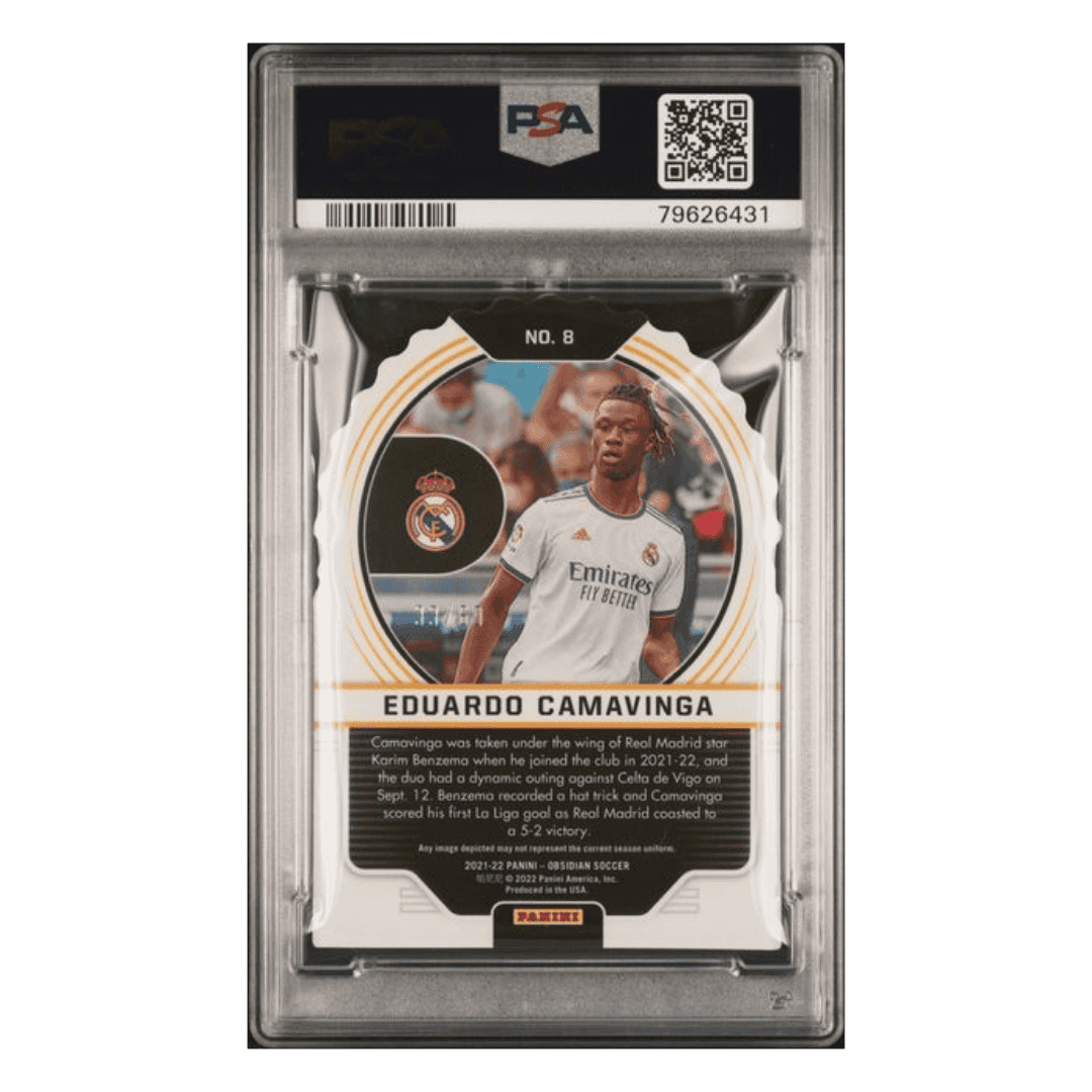 Eduardo Camavinga PSA 8 2021-22 Panini Obsidian Supernova Die Cut E/E Purple #d /60 Card #8