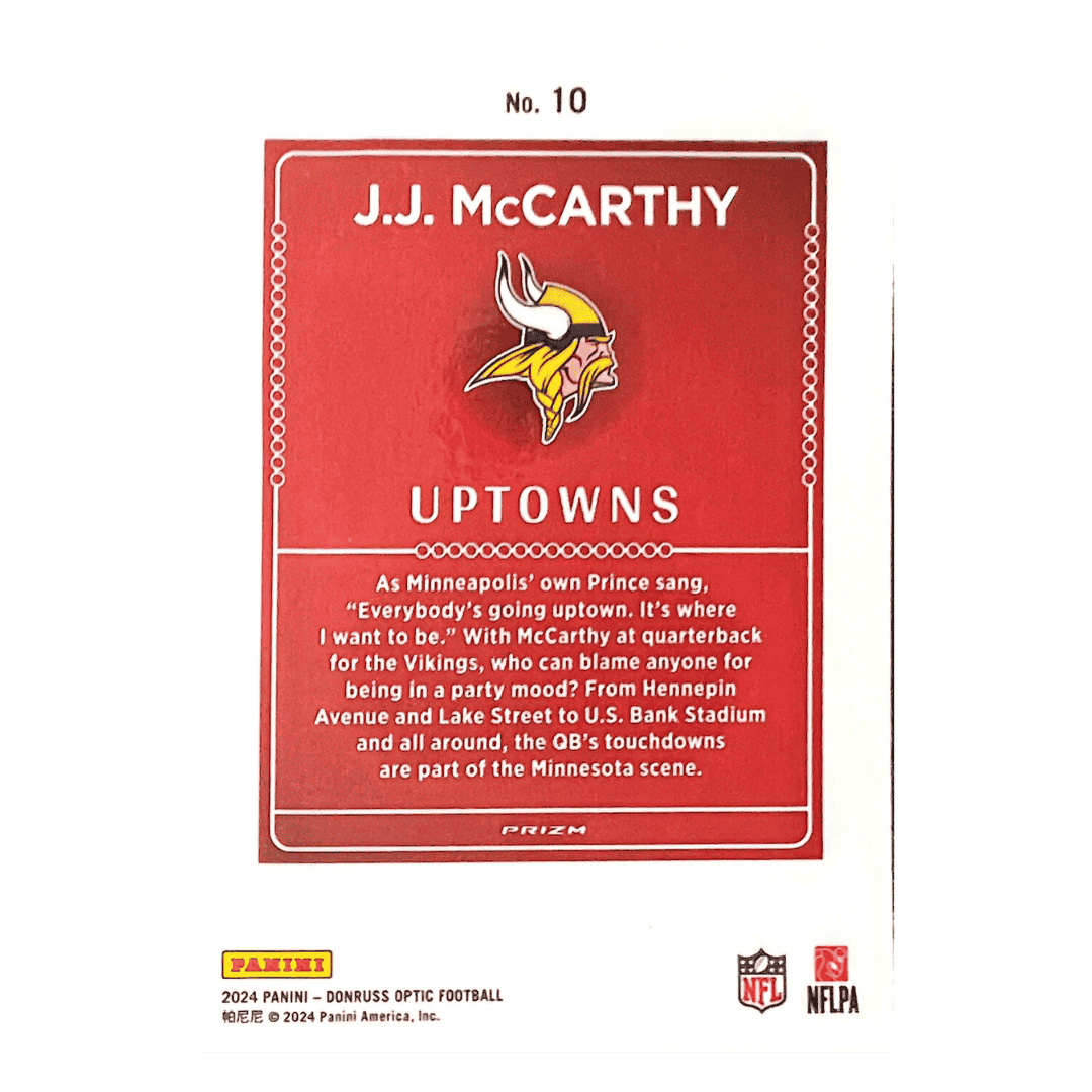 J.J. McCarthy 2024 Panini Donruss Optic Uptowns Card #10
