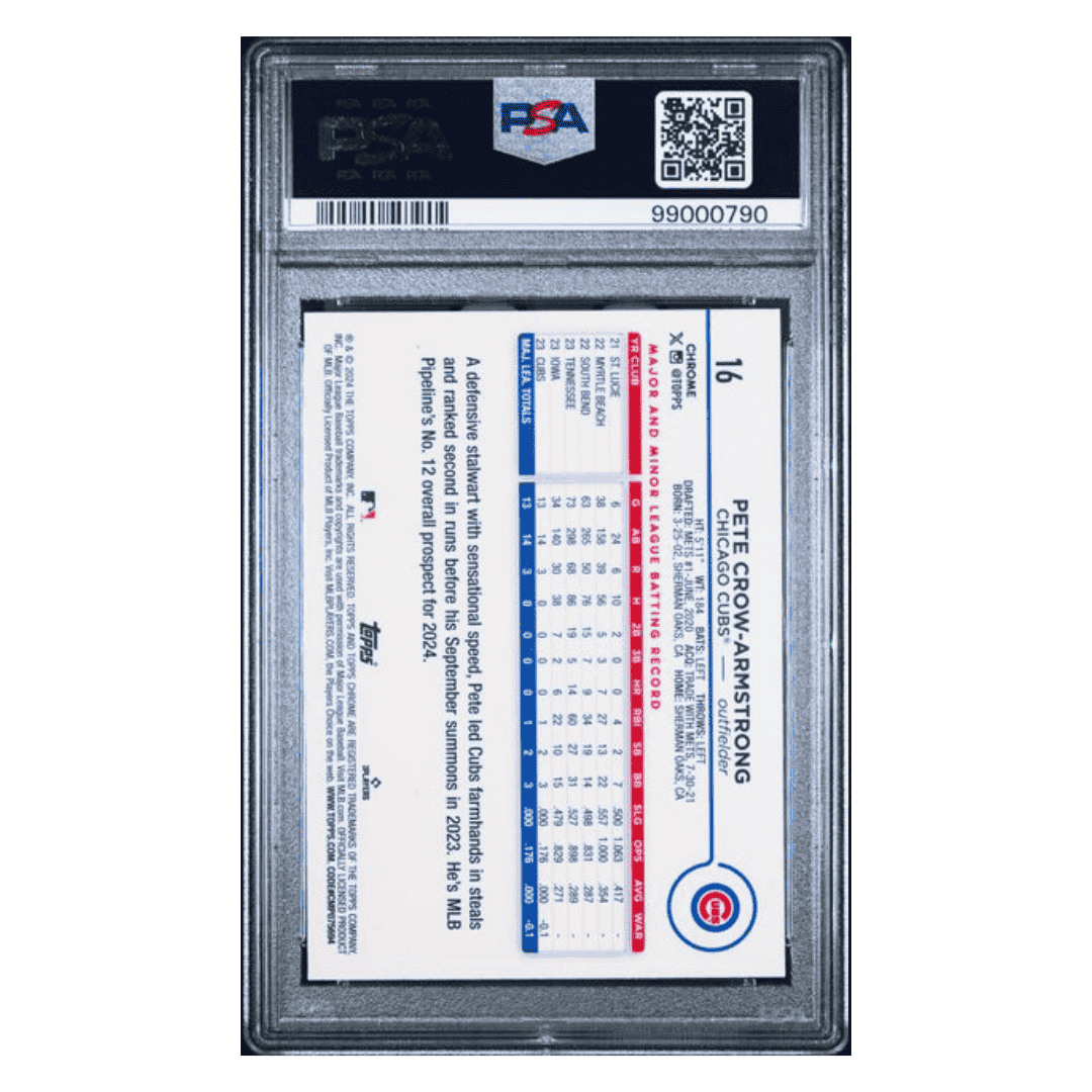 Pete Crow-Armstrong PSA 9 2024 Topps Chrome Rookie RC Card #16