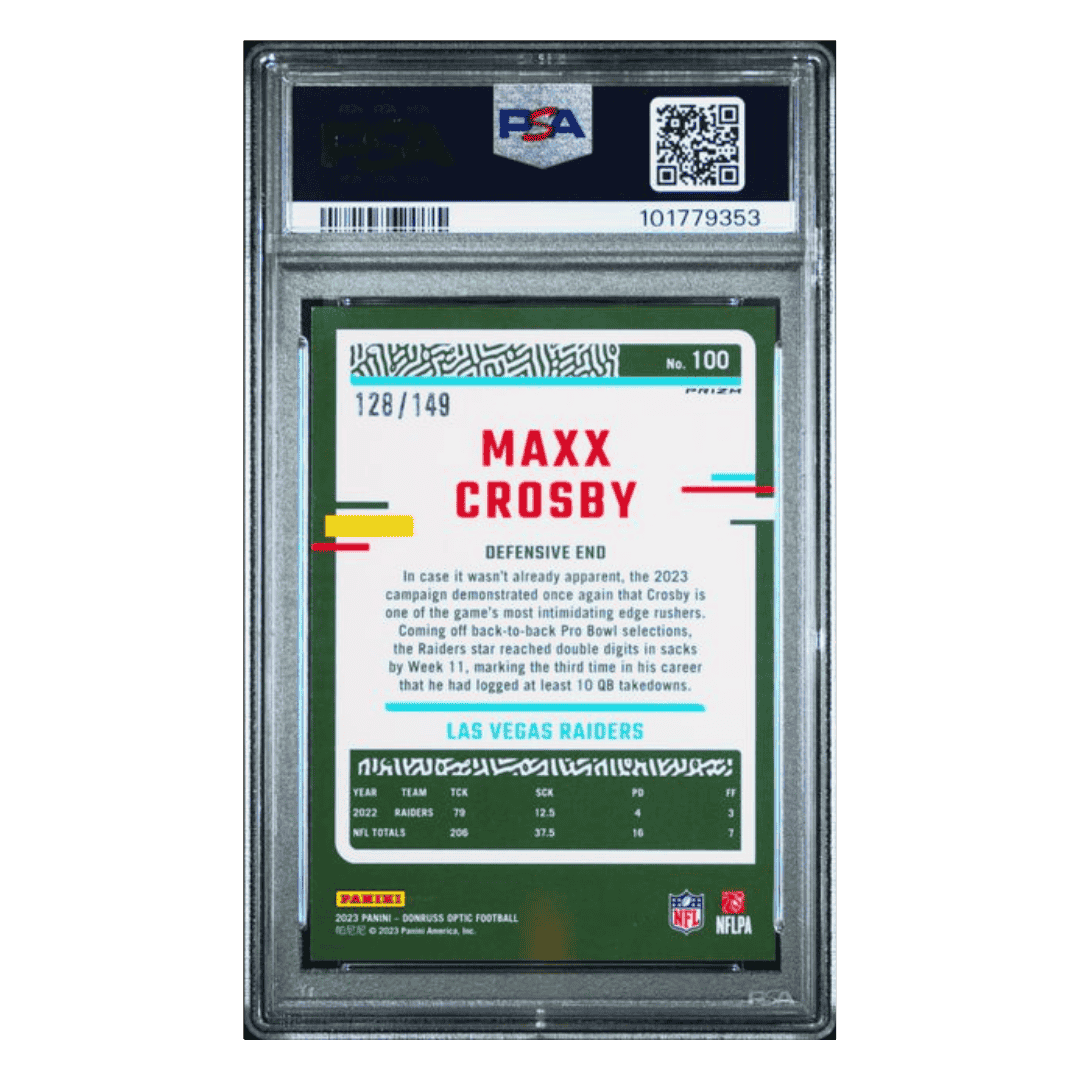 Maxx Crosby PSA 9 2023 Panini Donruss Optic Flex #d /149 Card #100